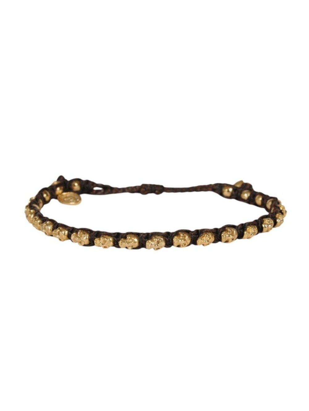 M Cohen By Maor Cuff Pull Strap Skeleton Bracelet Brown Gold Skulls Tassel